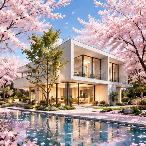 桜が咲く春の住宅
